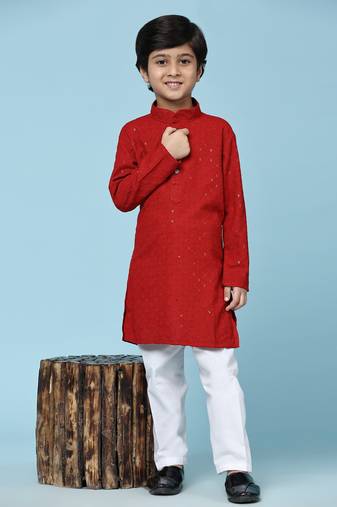 Green printed cotton printed dhoti kurta set for boys ethnic wear