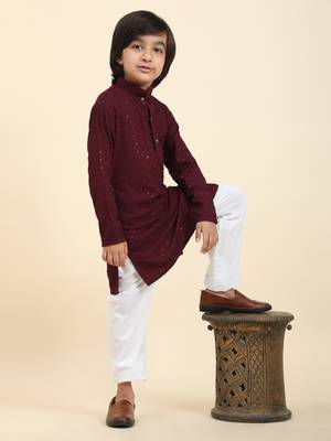 Purple printed cotton printed dhoti kurta set for boys ethnic wear 5