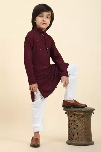 Purple printed cotton printed dhoti kurta set for boys ethnic wear