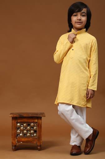 Brown printed cotton printed dhoti kurta set for boys ethnic wear