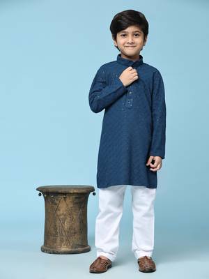 Blue printed cotton printed dhoti kurta set for boys ethnic wear 1