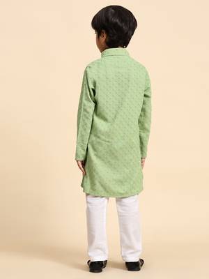 Green printed cotton printed dhoti kurta set for boys ethnic wear 4