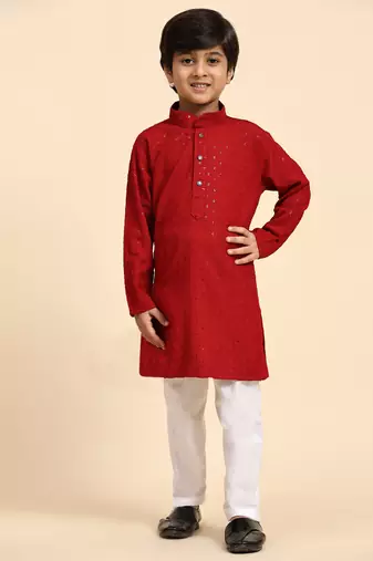 Green printed cotton printed dhoti kurta set for boys ethnic wear