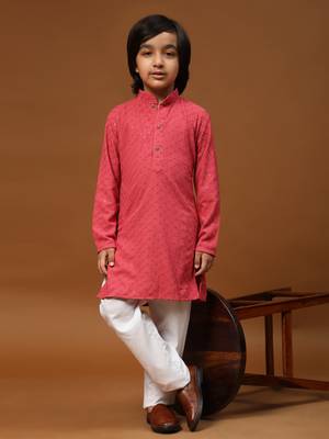 Pink printed cotton printed dhoti kurta set for boys ethnic wear 1