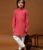 Pink printed cotton printed dhoti kurta set for boys ethnic wear