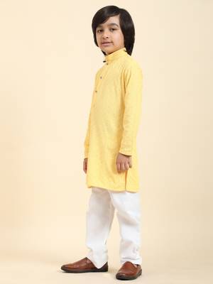 Brown printed cotton printed dhoti kurta set for boys ethnic wear 2