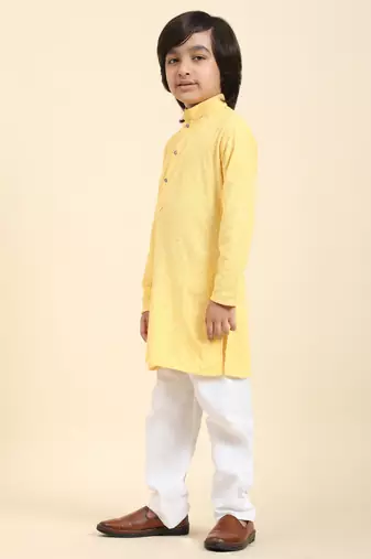 Brown printed cotton printed dhoti kurta set for boys ethnic wear