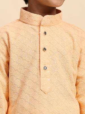 Orange printed cotton printed dhoti kurta set for boys ethnic wear 3