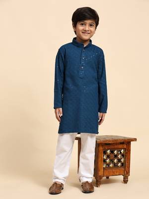 Blue printed cotton printed dhoti kurta set for boys ethnic wear 2