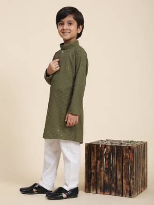 Dark green printed cotton printed dhoti kurta set for boys ethnic wear 5