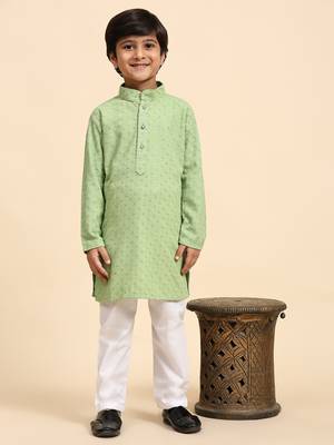 Green printed cotton printed dhoti kurta set for boys ethnic wear 5