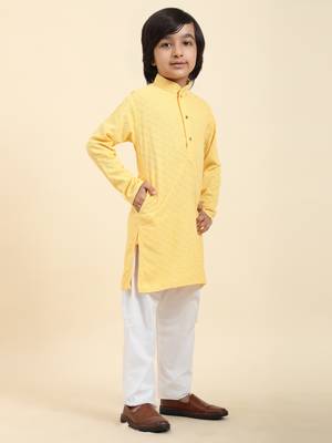 Brown printed cotton printed dhoti kurta set for boys ethnic wear 3