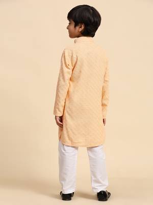 Orange printed cotton printed dhoti kurta set for boys ethnic wear 4