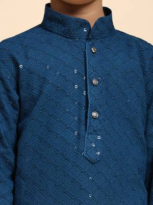 Blue printed cotton printed dhoti kurta set for boys ethnic wear 3