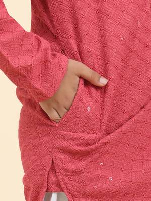 Pink printed cotton printed dhoti kurta set for boys ethnic wear 3