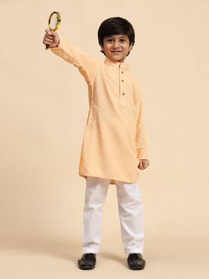 Orange printed cotton printed dhoti kurta set for boys ethnic wear 5