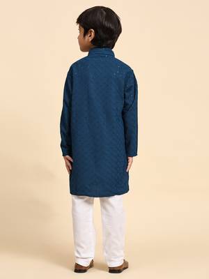 Blue printed cotton printed dhoti kurta set for boys ethnic wear 4