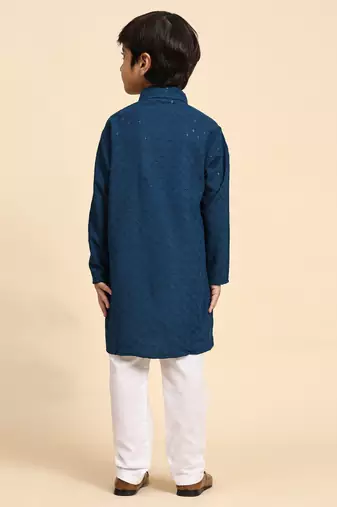 Blue printed cotton printed dhoti kurta set for boys ethnic wear