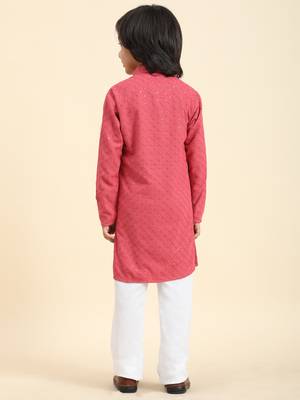 Pink printed cotton printed dhoti kurta set for boys ethnic wear 4