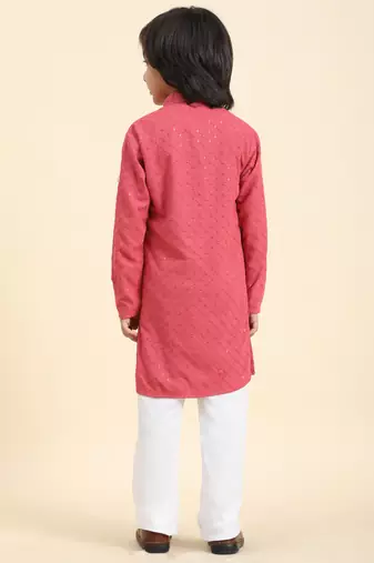 Pink printed cotton printed dhoti kurta set for boys ethnic wear