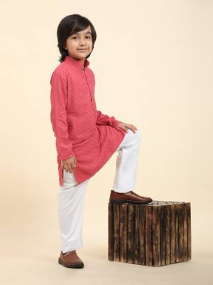 Pink printed cotton printed dhoti kurta set for boys ethnic wear 5