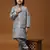 Grey stripes silk jacquard kurta pajama with waistcoat for boys\\traditional wear