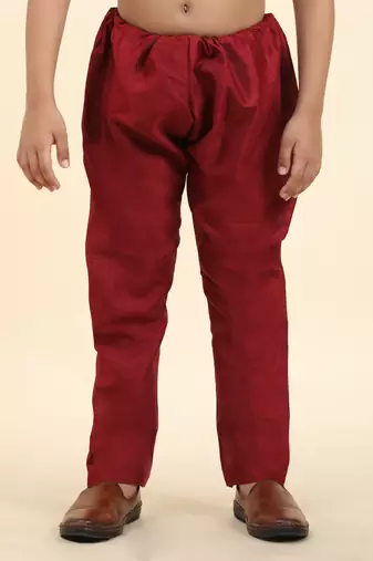 Maroon stripes silk jacquard kurta pajama with waistcoat for boys\\traditional wear