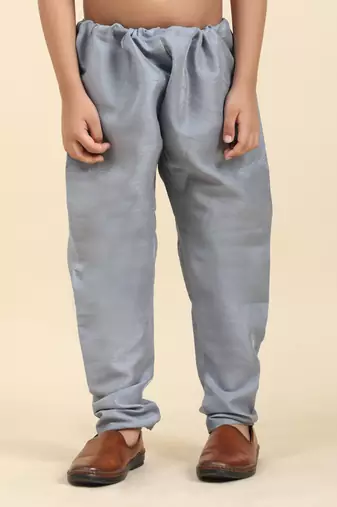 Grey stripes silk jacquard kurta pajama with waistcoat for boys\\traditional wear