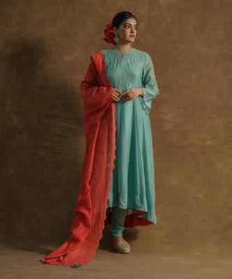 Mint green anarkali set 1