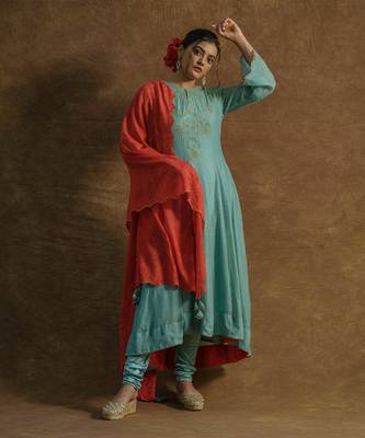 Mint green anarkali set 2