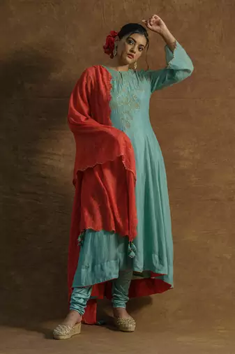 Mint green anarkali set