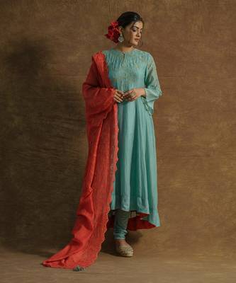 Mint green anarkali set 3