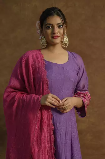 Wine pink anarkali set