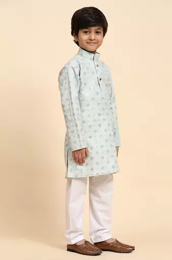 Light blue printed cotton printed kurta pajama set for boys ethnic wear