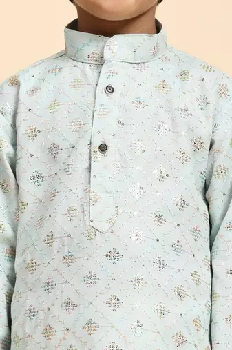 Light blue printed cotton printed kurta pajama set for boys ethnic wear