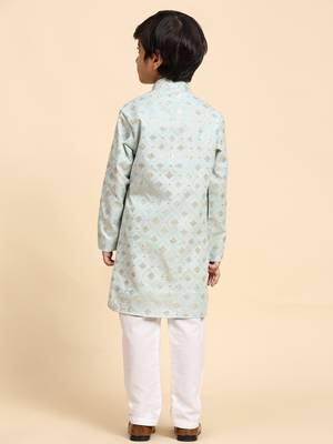 Light blue printed cotton printed kurta pajama set for boys ethnic wear 4
