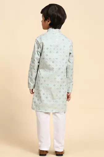 Light blue printed cotton printed kurta pajama set for boys ethnic wear