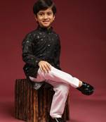 Black printed cotton printed kurta pajama set for boys ethnic wear