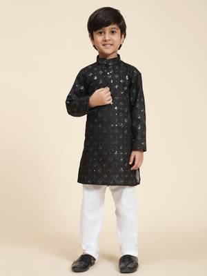 Black printed cotton printed kurta pajama set for boys ethnic wear 2