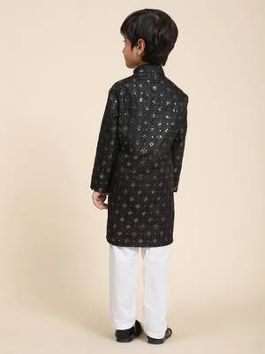 Black printed cotton printed kurta pajama set for boys ethnic wear 4