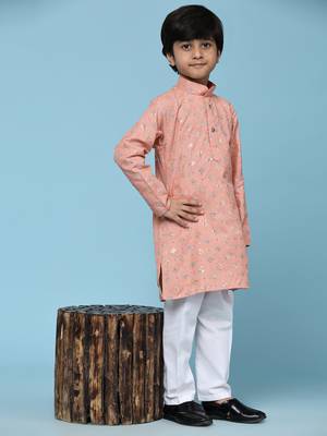Pink printed cotton printed kurta pajama set for boys ethnic wear 1