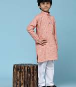 Pink printed cotton printed kurta pajama set for boys ethnic wear