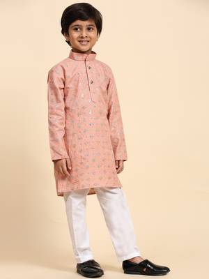 Pink printed cotton printed kurta pajama set for boys ethnic wear 2