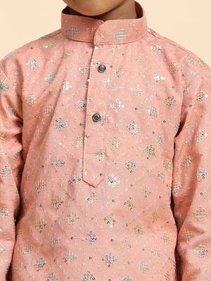 Pink printed cotton printed kurta pajama set for boys ethnic wear 3
