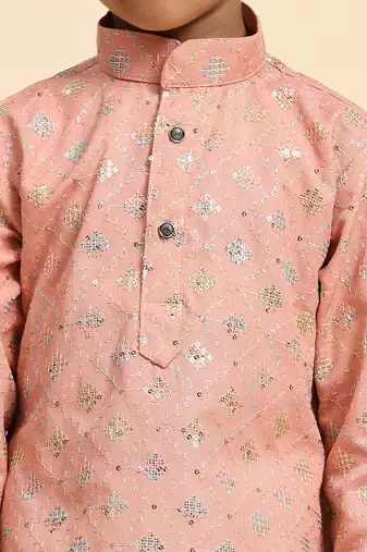 Pink printed cotton printed kurta pajama set for boys ethnic wear