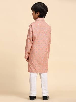 Pink printed cotton printed kurta pajama set for boys ethnic wear 4
