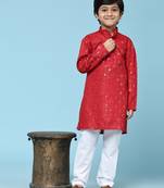 Maroon printed cotton printed kurta pajama set for boys ethnic wear