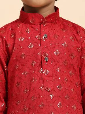 Maroon printed cotton printed kurta pajama set for boys ethnic wear 3