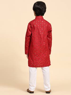 Maroon printed cotton printed kurta pajama set for boys ethnic wear 4