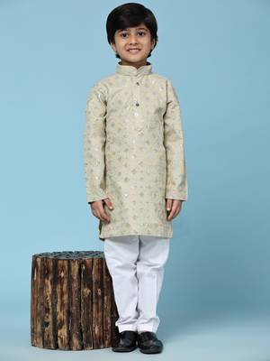 Fawn printed cotton printed kurta pajama set for boys ethnic wear 1